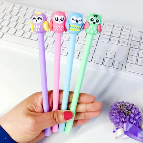 Vista 6 de 4pcs lindo búho gel pluma 0.020 in tinta negra estudiante escritura plumas novedad Kawaii animales en forma de pluma escuela papelería suministros