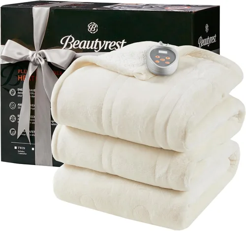 Vista 20 de Beautyrest Manta térmica, manta eléctrica, suave, cálida y reversible, manta térmica Sherpa para oficina, sofá, 3 ajustes de calor, apagado