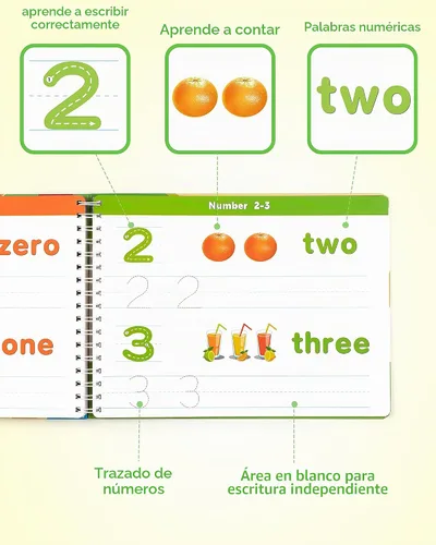 Vista 3 de Coogam Libro de ejercicios para aprender a escribir, Libro de práctica de números y letras, Alfabeto ABC Palabras de vista Escritura a mano Juguete