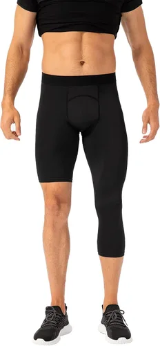 Vista 45 de Pantalones de compresión de 3/4 de una pierna para hombre, mallas de baloncesto atléticas para correr, leggings deportivos de capa base capri