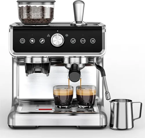 Vista 10 de EUHOMY Máquina de Espresso con Molinillo, Cafetera de 20 Bares con Varilla de Vapor para Espumar Leche, Máquinas de Café Espresso Profesionales
