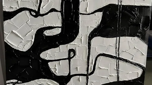 Vista 8 de YaSheng Art - Lienzo decorativo para pared en blanco y negro, pintado a mano con textura gruesa 3D, arte abstracto, pintura al óleo para sala