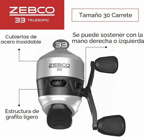 Vista 3 de Combo de carrete giratorio y caña de pescar telescópica Zebco 33