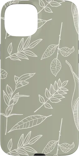 Vista 9 de Carcasa para iPhone 16, diseño de hojas y flores, color verde salvia