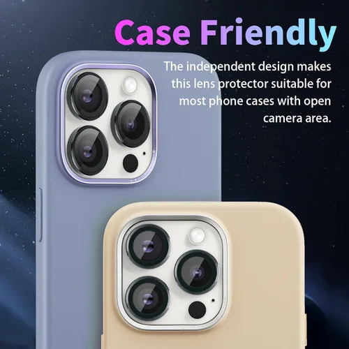 Vista 5 de Protector de lente de cámara para iPhone 15 Pro/15 Pro Max, protector de lente de anillo de cámara de vidrio templado individual con bandeja