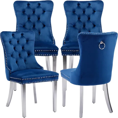 Vista 18 de Juego de 2 Sillas de Comedor Modernas de Mediados de Siglo, Tapizadas en Terciopelo Beige con Respaldo Acolchado, Sillas de Cocina y Comedor, Patas