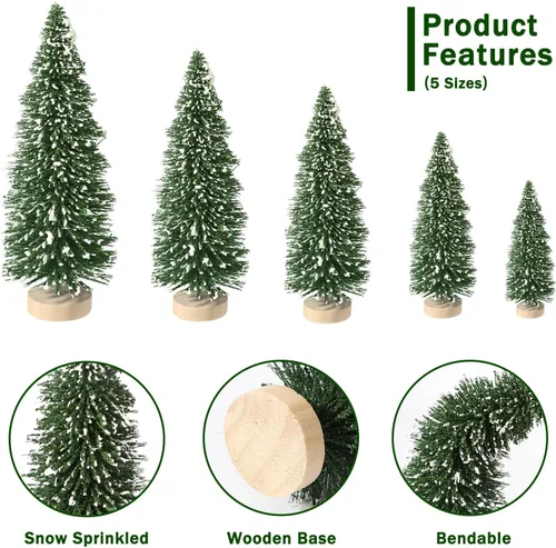 Vista 7 de 30 piezas de mini árboles de Navidad, mini árboles de Navidad artificiales de pino con base de madera, mini árboles de sisal para mesa, decoración