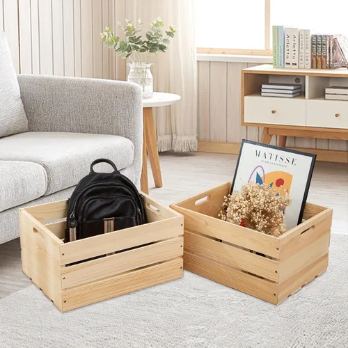 Vista 4 de 1 Pieza Caja Grande de Madera de Pino Para Almacenamiento, Cajas de Madera Natural Sin Terminar, 17" x 13" x 8.9" Las cajas de almacenamiento