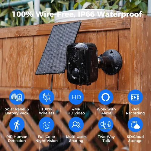 Vista 2 de Hiseeu 4MP Solar Security Cameras Wireless Outdoor, 2.4G/5G Home WiFi
