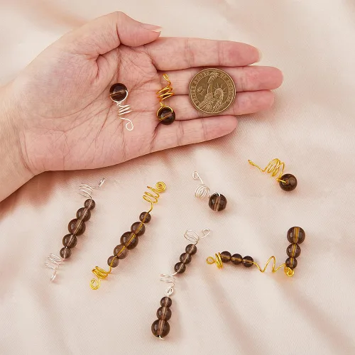 Vista 3 de SUPERFINDINGS Juego de 24 piezas de joyería para el cabello para trenzas, cuentas de vidrio color marrón rosa, dijes para el cabello, accesorios