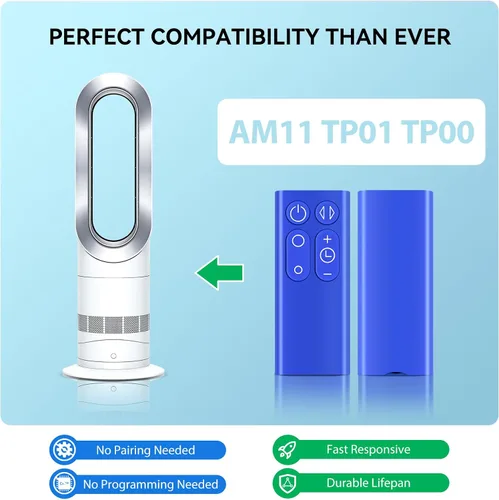Vista 2 de Control remoto de ventilador de repuesto compatible con Dyson AM11 TP01 TP00 Pure Cool Fan Tower (color azul con batería)