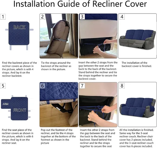 Vista 7 de HDCAXKJ Funda para sofá reclinable, 6 piezas, antideslizante, para sofás reclinables, 3 asientos, repelente al agua, para sofá de 3 plazas