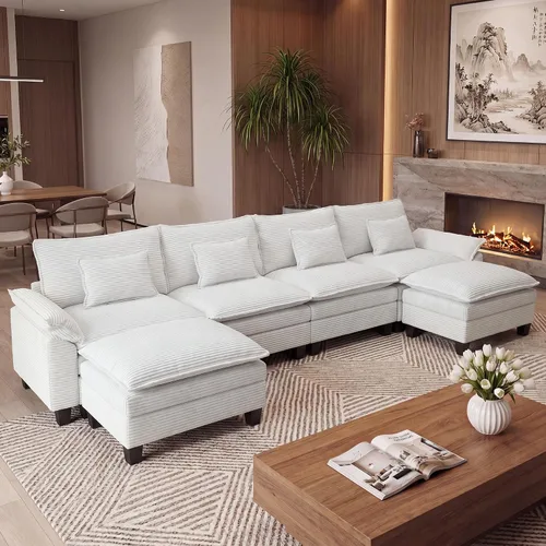 Vista 23 de URRED - Sofá seccional modular Cloud, sofá moderno en forma de L de 87" con profundidad de asiento con otomana y almohadas, ultra cómodo sofá