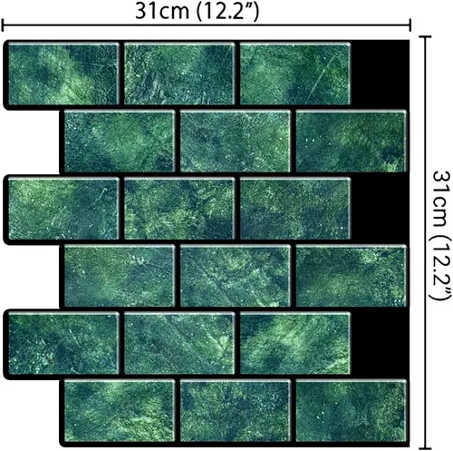 Vista 3 de Mosaicowall Azulejos 3D autoadhesivos para cocina, baño y tocador, 10 hojas de azulejos verdes para salpicar y pegar en muros, paneles de pared