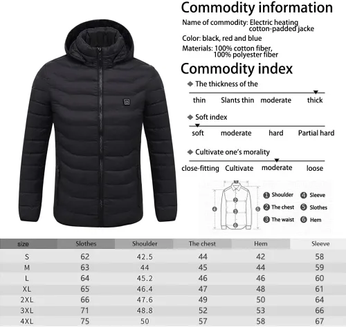 Vista 9 de HUDENRTV Unisex Heated Hoodie,Heated Jacket 9 Heating Zones Heated Coat Detachable Hood,Heated Coat with 3 Heating Levels