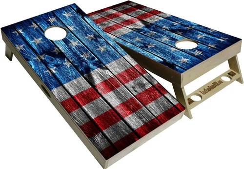 Vista 8 de Serie American Flag – Tablas de cornhole prémium con portavasos y un asa, incluye 2 tablas de cornhole regulables de 4 x 2 pies con madera
