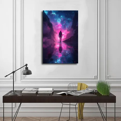 Vista 3 de XAHOR Synthwave Surreal Landscape Canvas – Neon Digital Art for Tech Lovers – Vaporwave Wall Poster Canvas Wall Art Print Poster For Home School