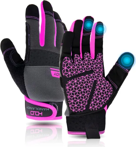 Vista 18 de AIGEVTURE Guantes de trabajo de seguridad para hombres y mujeres, guantes de mecánico ligeros para pantalla táctil, guantes de trabajo de jardinería