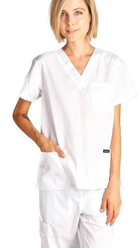 Vista 4 de Dagacci - Juego de uniformes médicos para mujeres y hombres, camisa y pantalón quirúrgicos