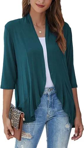 Vista 16 de Bluetime Women Open Front 3/4 Sleeve Cardigan Negro