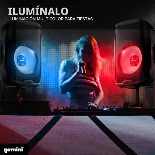 Vista 3 de Gemini Altavoz y soporte PA de 15", 1000 vatios, luces LED