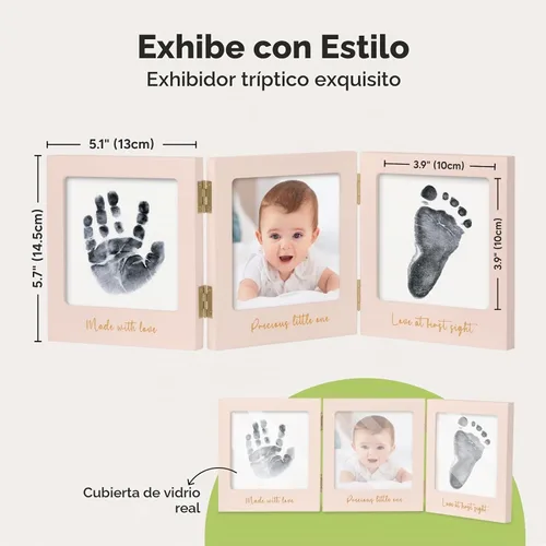 Vista 3 de Kit de huellas de manos y huellas para bebé sin tinta para recién nacido Rosa pétalo/Oro