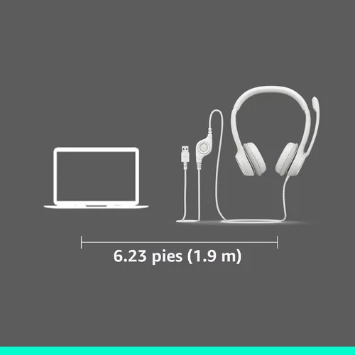 Vista 8 de Logitech H390 Wired Headset PC/Laptop Stereo Headphones, USB-A, Off-White Blanco hueso