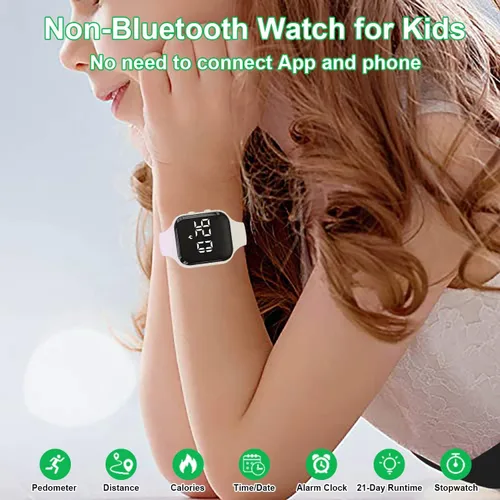Vista 2 de Reloj con podómetro para niños sin aplicación/Bluetooth, reloj de pulsera deportivo LED con temporizador, calorías, distancia/contador de pasos, 2