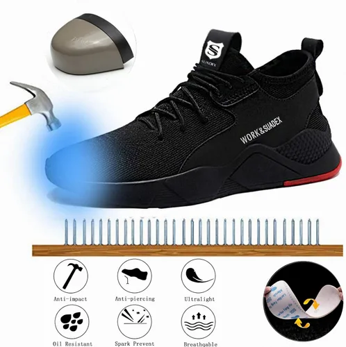 Vista 6 de SUADEX Zapatos de acero para hombre y mujer zapatos de seguridad antideslizantes transpirables ligeros a prueba de pinchazos para construcción