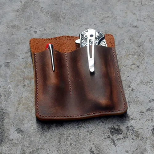 Vista 4 de Organizador de bolsillo de cuero, bolsillo deslizante, bolsillo para hombre, bolsa para cuchillos de bolsillo, portador EDC, organizadores