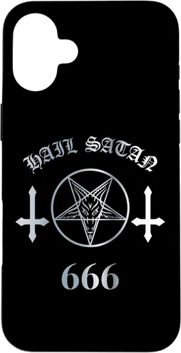 Vista 22 de iPhone 16 Upside Down Cross Satanic Pentagram Hail Satan 666 Case