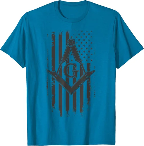 Vista 6 de Masonic American Flag Square and Compass - Camiseta masónica Negro