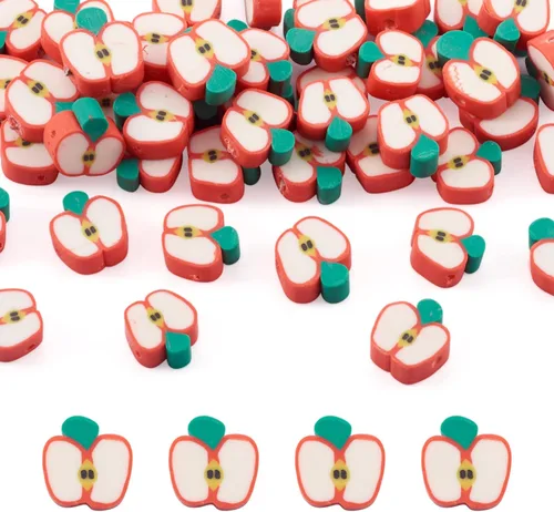 Vista 10 de Cuentas de arcilla polimérica hechas a mano con forma de fruta mixta, cuentas sueltas de color mixto, cuentas espaciadoras para hacer joyas