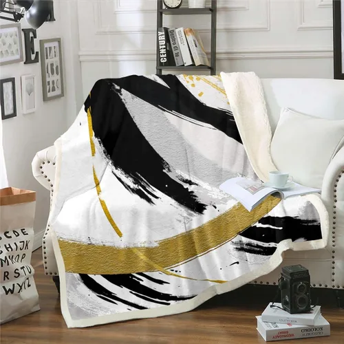 Vista 23 de Erosebridal Manta de sherpa moderna para niños y adolescentes, color naranja, verde azulado, negro, manta para silla, manta de forro polar con rayas