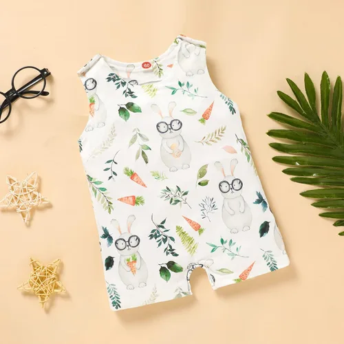 Vista 2 de Sinhoon Ropa de Pascua para bebés y niños con estampado de conejito de conejo, sin mangas, traje de Pascua