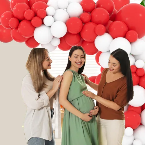 Vista 6 de Kit de arco de globos rojos y blancos, guirnalda de arco de globos rojos y blancos, 112 piezas para bodas, despedidas de soltera, cumpleaños