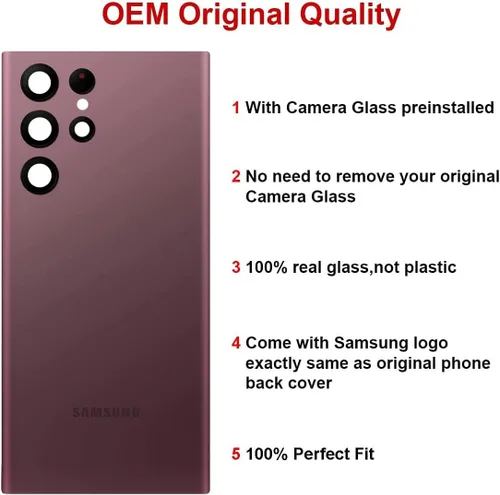 Vista 3 de Reemplazo de cristal trasero trasero para Samsung Galaxy S22 Ultra 6.8 pulgadas 5G con kit de herramientas de reparación y adhesivo preinstalado