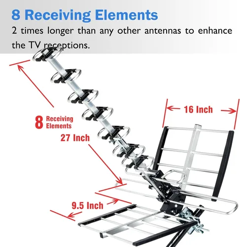 Vista 6 de Five Star Antena HDTV versión 2025 mejorada VHF/UHF 4K 200 millas de alcance con divisor de antena, soporte para 4 televisores y cable RG6 de 40