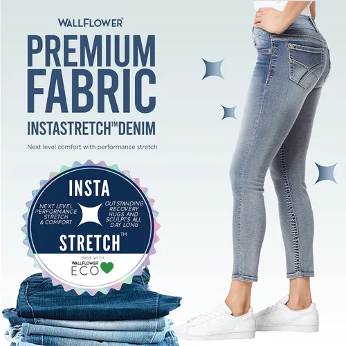 Vista 6 de WallFlower Pantalones de mezclilla elásticos Insta de tiro medio para mujer (estándar y extragrande)