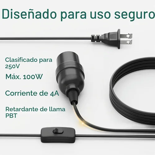 Vista 4 de DiCUNO Cable de extensión de linterna colgante E26, lámpara de control de interruptor de cable en línea para enchufar y apagar, 6.6 pies, negro