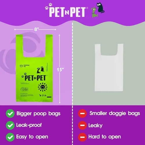 Vista 2 de Pet N Pet 200 bolsas de excremento de perro perfumadas de lavanda con asas de corbata, 41% a base de plantas y 59% bolsas de excremento