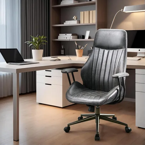 Vista 27 de Silla ergonómica de oficina giratoria de piel sintética para oficina en Marrón