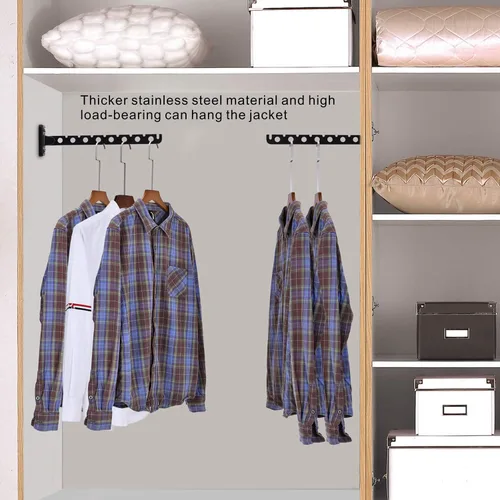 Vista 2 de Percha de ropa para montar en la pared, paquete de 2 perchas plegables negras para ropa sucia con brazo oscilante, organizador de almacenamiento