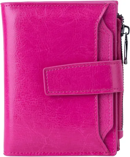 Vista 14 de Bveyzi - Billetera pequeña de cuero para mujer con bloqueo RFID, de dos pliegues con cremallera, con ranuras para tarjetas de crédito y ventana