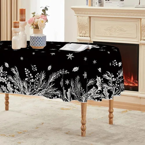 Vista 14 de Horaldaily Mantel de Navidad rectangular de 52 x 70 pulgadas, cubierta de mesa con diseño de hojas florales, color negro, lavable, para decoración