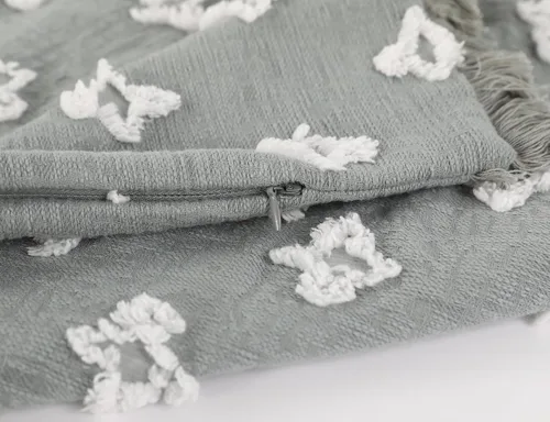 Vista 4 de Funda de almohada lumbar larga bohemia de 14x20 pulgadas con borla, de algodón, con patrón de flores 3D, funda de almohada lumbar larga para sofá
