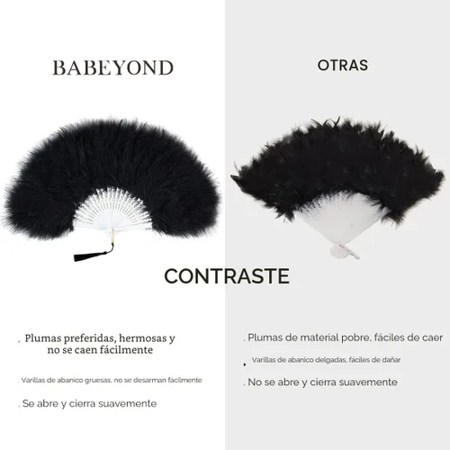 Vista 8 de BABEYOND - Abanico de mano plegable de plumas de marabú de los años 20 Blanco roto