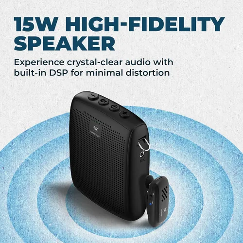 Vista 2 de WinBridge - Amplificador de voz inalámbrico con micrófono de solapa Bluetooth Lavalier para profesores, altavoz portátil y sistema de micrófono