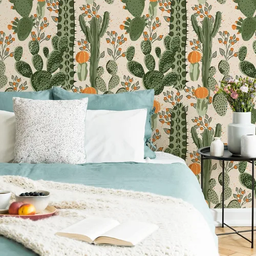 Vista 3 de VEELIKE Papel tapiz de cactus del desierto para despegar y pegar de 17.7 x 354 pulgadas, cactus verde, suculentas, flores, prepegado, extraíble