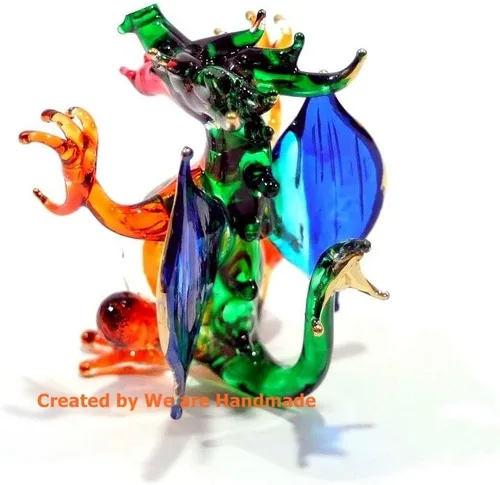 Vista 3 de Figuras de dragón hechas a mano de cristal soplado de 2 pulgadas, ideas de regalo de casa de muñecas coleccionables, animales de cuento de hadas